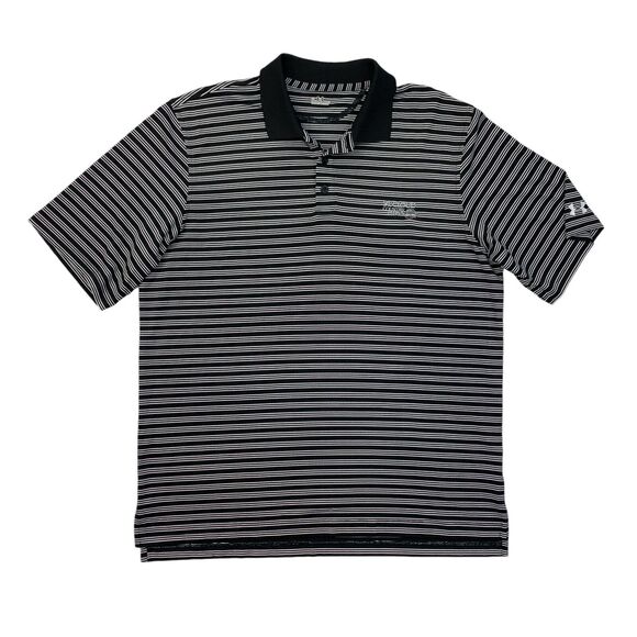 Under Armour Polo Shirt Mens Large Black Striped St Cloud Country Club Minnesota - Picture 1 of 14